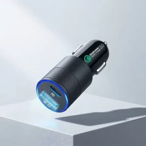 Portable Mini PD QC3.0 Car Charger with Blue Ambient Light Fast Charging Plug for iPhone Samsung Android Smartphones
