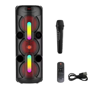 Portable Outdoor KTV Smart Speaker 120W Three Horn RGB Flame Light Party Karaoke Speaker Wireless Microphone