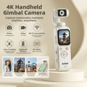 Portable Pocket Vlogging Camera UHD 4K 30FPS Handheld Camera 1.7 Inch Touch Screen Gimbal Smart Face Tracking WiFi Video Camera