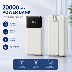 Portable Power Bank High Quality Built in Dual USB Power Bank 20000 Mah 22.5W Fast Charging LED Display Color Customized