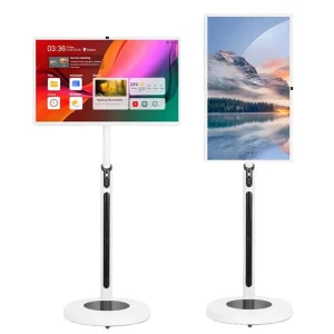 Portable Smart Display Android 12 Built in Battery Wifi Phone Connection 1080HD 23.8 Inch LED Mobile TV With Stand on Wheels