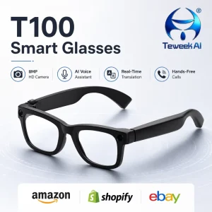 Portable T100 Glasses OpenAI Voice Assistant 8MP Camera Triple Microphone Array Touch Music Control Eyewear