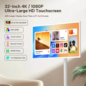 Portable TV Smart Stand Monitor 32 Inch LCD TV Android 13 LCD Smart Digital Displays Portable Touch Screen TV