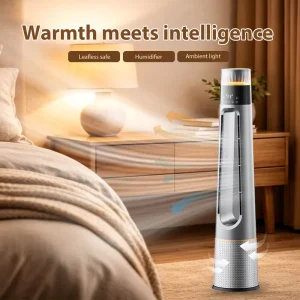 Portable Temperature Setting 7 Color Ambient Light Remote Control Smart Fan 3-in-1 Heater PTC Energy Efficient Cooling