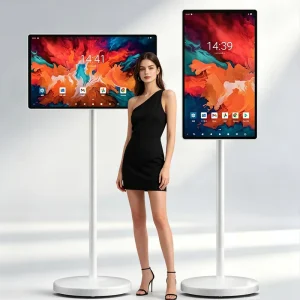 27 Inch Mobile Smart Screen Rolling Touch Display with Stand High Brightness Android 13 for Home Office Kitchen Education