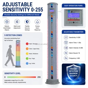 Portable Walk Through Metal Detector with 5 Zone Detection WiFi Control Waterproof Fireproof Security Gate