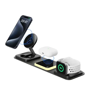 Portable Wireless Charger 3 in 1 Magnetic Wireless Charging Station With Night Light 15W Foldable Wireless Charger Pad