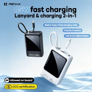 Power Bank 20000mAh Built in 45W Type C Fast Charging Cable LED Digital Display for Laptops Tablets Phones