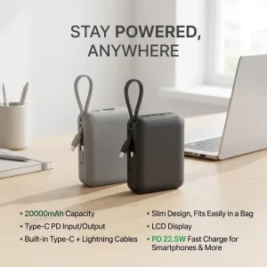 Power Bank 22.5W Built in Type C Cable Super Fast Charging Custom High Capacity Portable External Battery for Mobile Smart Phone