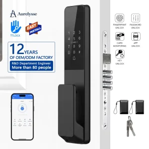 Premium 5-in-1 Biometric Electronic Mortise Lock Aluminum Alloy Rechargeable Lithium Battery Modern Smart Home Cloud