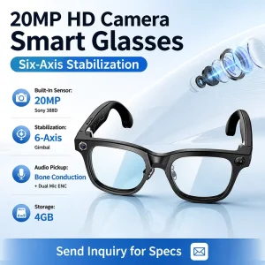Premium AI Smart Glasses 20MP HD Camera with EIS Stabilization Bluetooth Glasses for Sports Vlogger & Travel