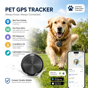 Premium Brushed Metal Round Shape Smart Anti Lost Alarm Real-Time Live Map Location Tag Wallet Key Cat Dog Pet GPS Tracker