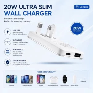 Premium Compact Folding USB Wall Charger Dual Port USB A Type C Adapter for Travel and Business Use