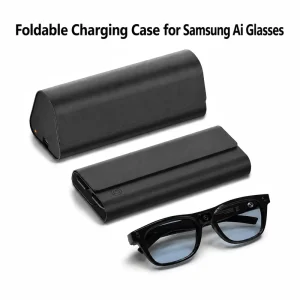 Premium PU Leather Power Bank Case with LED Indicators 2000mAh Charger New Foldable Charging Case for Samsung AI Glasses