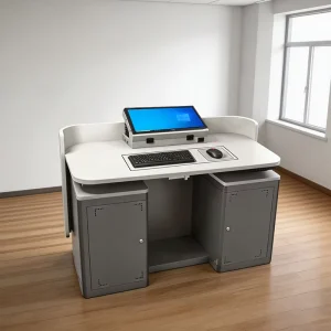 Premium Smart All-in-one Lectern Podium with Screen and 3-Step Electric Lift for School Multimedia Educational Facilities