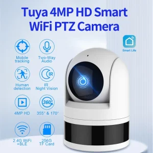 Premium Tuya WiFi 4MP Smart HD Camera AI Human Tracking Two Way Audio Remote App Control Home Security Camera