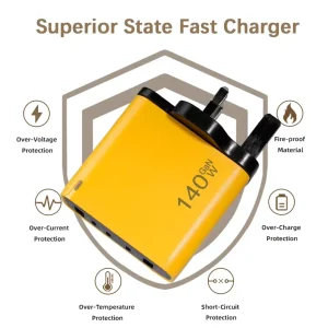 Private Mold 140W GaN Tech PD3.0 Type A Type C 5 Port AC DC Multi Device UK Plug Fast Charger for Phone Tablet Laptop
