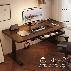 Pro Ergo Electric Extendable Metal Standing Desk Integrated Storage Drawer 120x60cm Single Motor Height Adjustable
