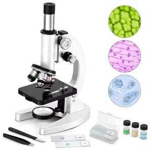 Professional Biological Metal Frame Microscope with LED Light Cell Specimen Bacteria Observation STEM Tool for Students Children