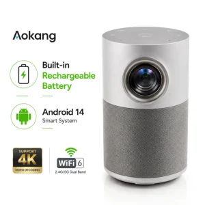 Professional Grade Smart Portable Projector Android 14 Silent Cooling Fan Built-In Battery WiFi 6 Electric Focus Video Show