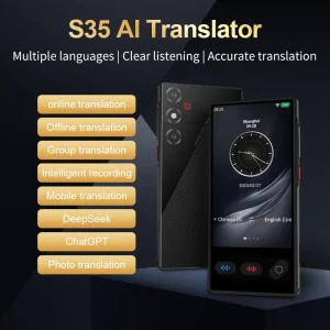 Professional S35 AI Voice Translator 148 Languages Online 18 Offline ChatGPT DeepSeek Powered 4.0 Inch Screen For Travel