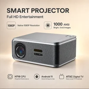 Projectors HD 1080P Home Theater Supported 4K Video Android 11 Smart WiFi 1000 ANSI Lumens ATSC Digital TV H716 CPU