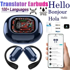 Q16s Pro AI Smart Translator Earphone Wireless Supports Real Time Translation Language to Text (Royal Blue)