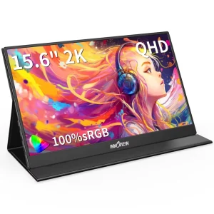 QHD 1440P Portable Monitor 15.6 Inch 2K IPS External Laptop Screen With Leather Case Stand for Productivity Design