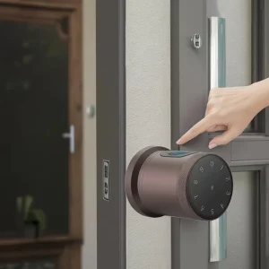 QX01 Digital Password Fingerprint Round Knob Smart Door Lock Wood Doors Stainless Steel Grade C Security Card & Key