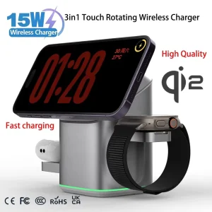 Qi2 3-in-1 Foldable 25W Magnetic Wireless Charger, Portable 3-in-1 Wireless Phone Charger