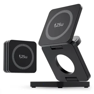 Fast Qi2.2 25W 3-in-1 Wireless Charging Stand for iPhone 16, Qi2 25W Foldable Magnetic Wireless Charger for iPhone 17