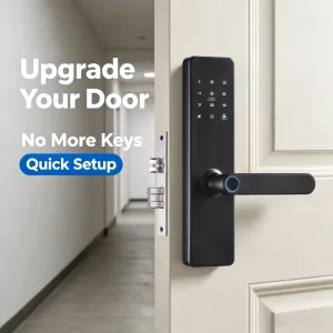 Quad Smart Lock Zinc Alloy Wood Waterproof Dustproof Durable Structure Stable Low Battery Alert Home Apartment All Weather Long