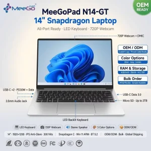Qualcomm Snapdragon 14 Inch Laptop 1KG 15H Battery 6000mAh 8GB 256GB UFS Windows on ARM IPS Anti Glare Thin Light Notebook