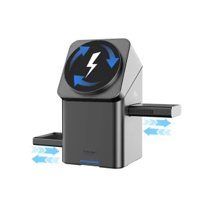 R28 XW-10 15W QC3.0 Fast-Charging 3-in-1 Desktop Wireless Charger, Type-C Port, Self-Rotating, Strong Magnetic, Earphone Charger, Smart