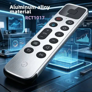 RCT1017 Aluminum Alloy OEM ODM Custom Multi function Home Theater Soundbar Remote Controller with Fixed Code IR BLE RF 20m Range