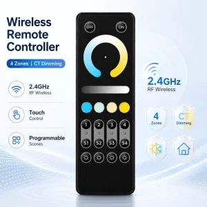 RF 2.4GHz Remote Control LED Wireless Touch Dimmer Four Zone Controller Strip Light Ceiling Lamp Smart Home Lighting System 30m