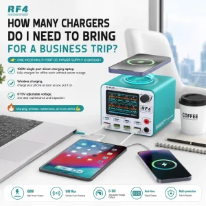 RF4 MC09 Multi-Port DC Fast Charger with Wireless Charging for Offices, Business Travel, Mobile Phones, Laptops, and Tablets