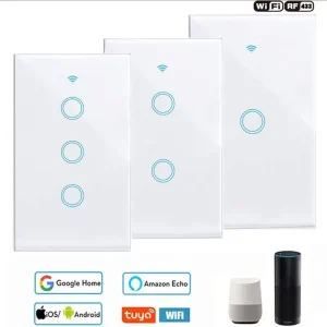 RF433 for Tuya Smart WiFi Light Switch 110v 220v No Neutral Wire 1 2 3 4 Gang Electric Wall Smart Touch Switch with Smart Life
