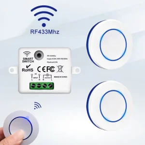 RF433MHz Wireless Light Switch 220V 110V 10A Relay Controller Mini Round Button Wall Panel Switch Remote Control for LED Lamp