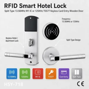 RFID Hotel Lock Smart Apartment Type Electronic Door Lock 13.56MHz M1 IC 125KHz T5577 Keyless Card Entry Wooden Door System