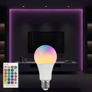 RGB 12W A80 E27 Dimmable LED Smart Bulb with Remote Control, AC-Powered, RoHS Certified, PC Globe Bulb