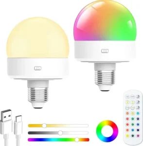 RGB Color-Changing LED Dimmable Touch-Control Battery-Powered Light Bulb for Remote-Controlled Fixtures