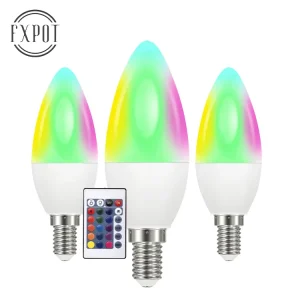Smart LED Bulbs, Dimmable RGB/CCT Color-Changing, Remote Control, E27/E26/E14/B22 Smart Candle Bulbs