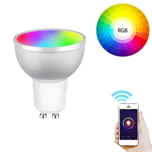 Smart RGB GU10 LED Bulb, App-Controlled, Dimmable, 5W, for Home, Bedroom, and Indoor Decorative Lighting