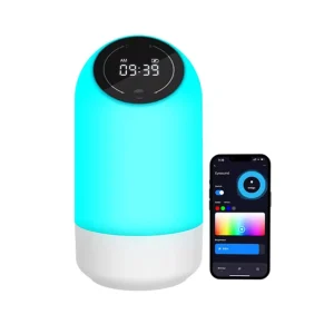 RGB LED Colorful Ambient Light Digital Display Alarm Clock Wireless for Bluetooth Speaker TF FM AUX Smart Night Plastic Cabinet