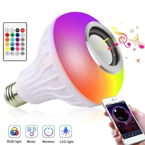 Portable RGB Music LED Bulb E27 12W Smart Speaker Light with Remote Control, Dimmable Color-Changing Lamp for Home Parties and Festivals