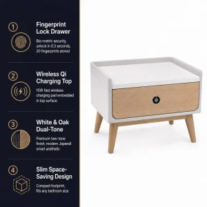 RGB LED Smart Nightstand 2 Touch Open Drawers USB Charging Ports App Control Color Changing Gaming Bedroom Bedside Table
