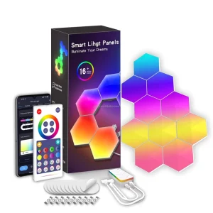 RGB LED WiFi Wall Light Panels with Rhythm Sync and IR Remote Control, works with Alexa and Google Home