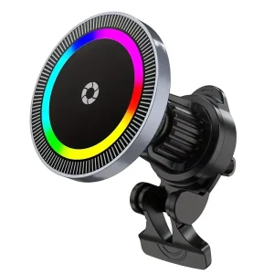 15W Wireless Car Charger with RGB Light, Magnetic Fast Charging, Automatic Clamping, iPhone 16 Phone Holder Mount