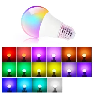 Smart RGB LED Bulb, A19/A60, E27, 220–240 V, 5 W, Dimmable, for Household Use, Compatible with E26 Bases